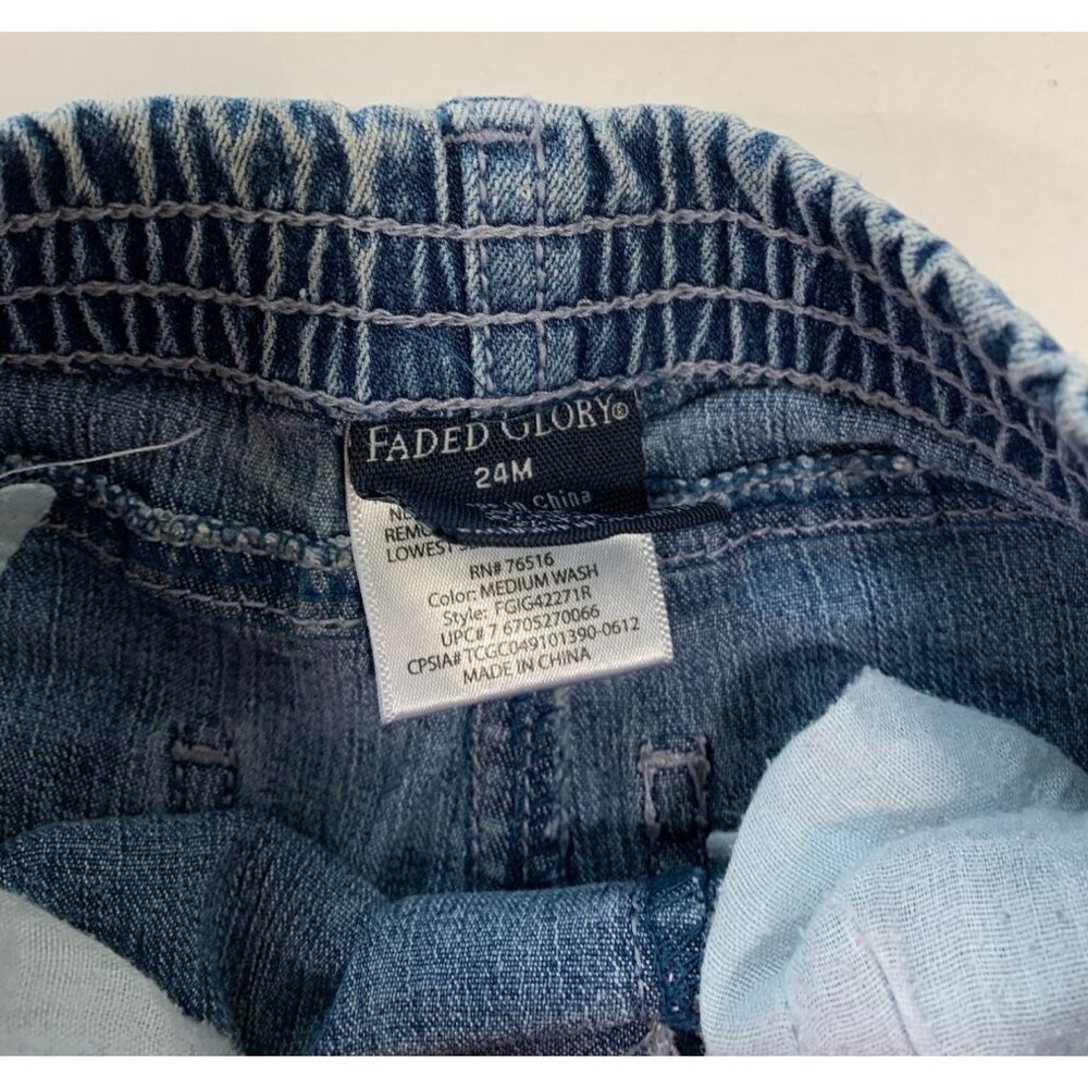 y2k Faded Glory Girls Infant Baby Sz 24 months Pull On Jeans Blue Denim Stars Em - Picture 2 of 3